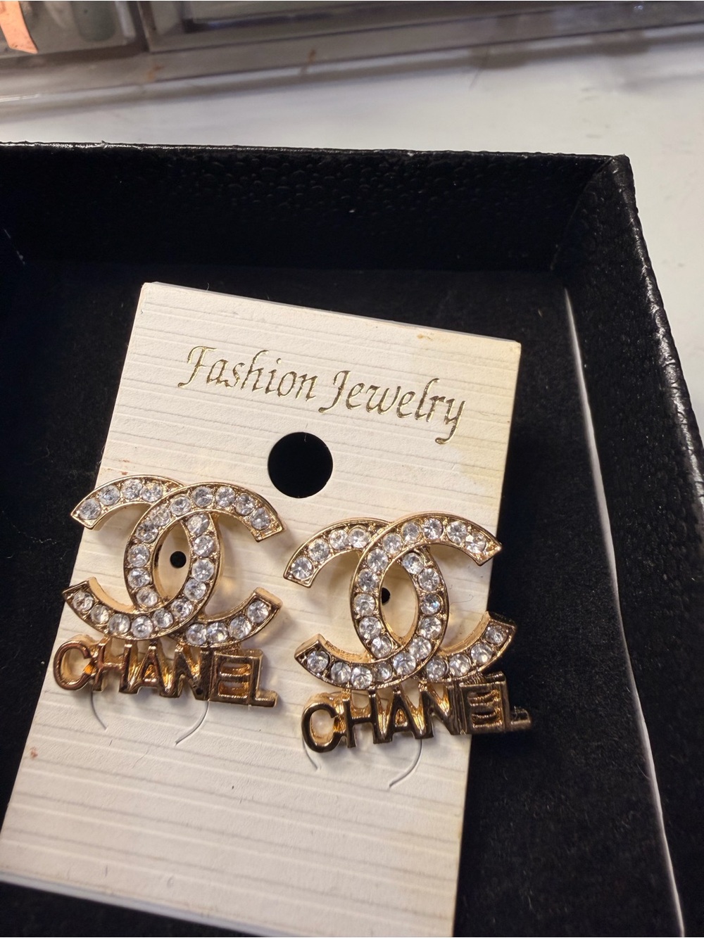 Gold Crystal Double C Logo Drop Earrings - Unbranded Fashion Jewelry - Picture 3 of 3